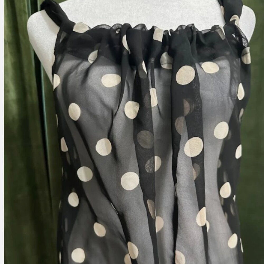 Classic Women's Sheer Black Polka Dot Sleeveless Blouse Size: M/L - Picture 5 of 8